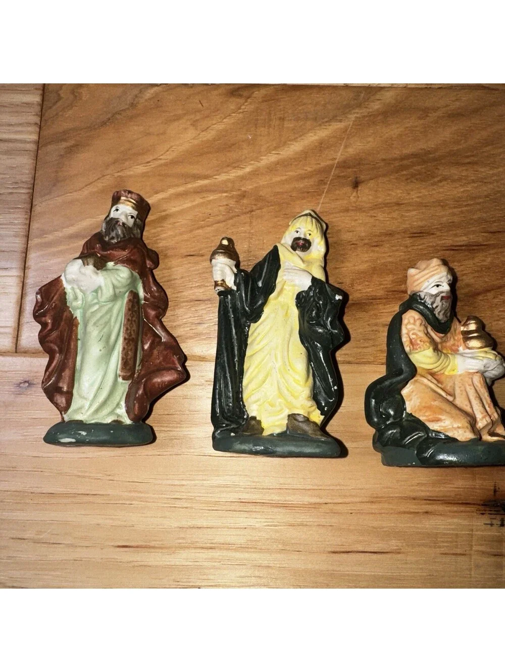 Vintage Nativity Set Italy Manger Scene Wood Stable 10 Pc Moss Ceramic Figurines